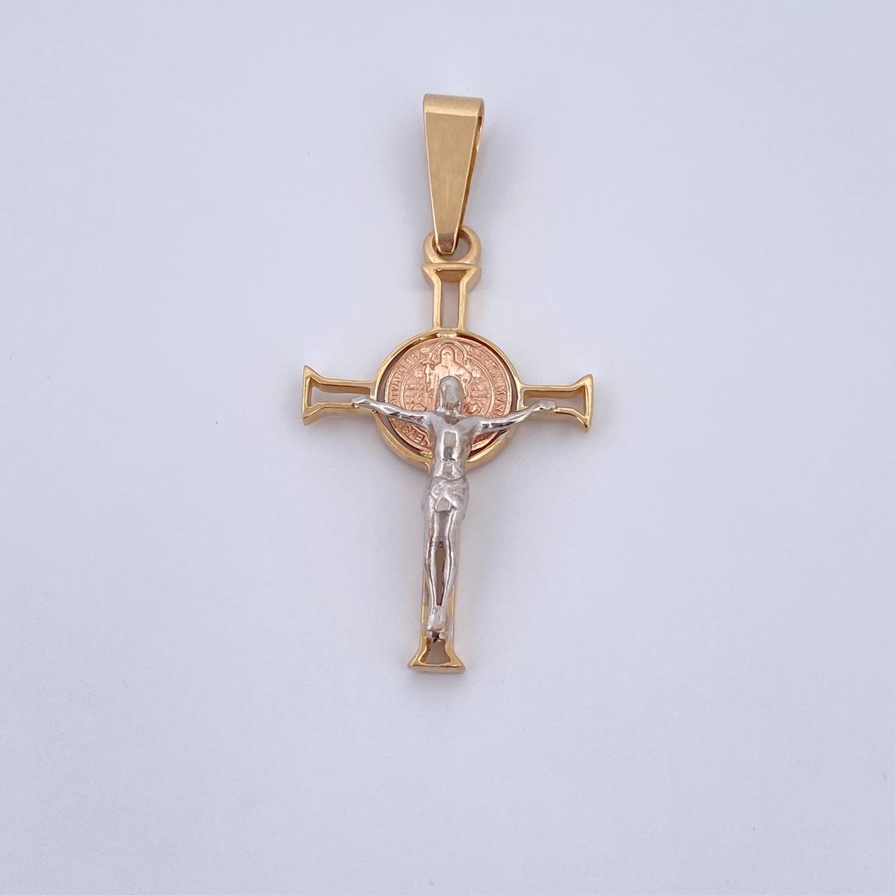 Pendant Cross Christ Saint Benedict 3.7gr / 4.4cm / Three 18K Gold $