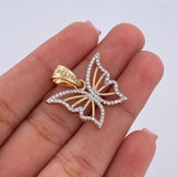 Dije Mariposa 3.15gr / 2.1cm / Circones Blancos Dos Oros Amarillo Blanco 18K $