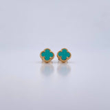 Stud Earrings Clover VCyA 2gr / Aquamarine Stone 18K Yellow Gold $