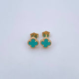 Stud Earrings Clover VCyA 2gr / Aquamarine Stone 18K Yellow Gold $