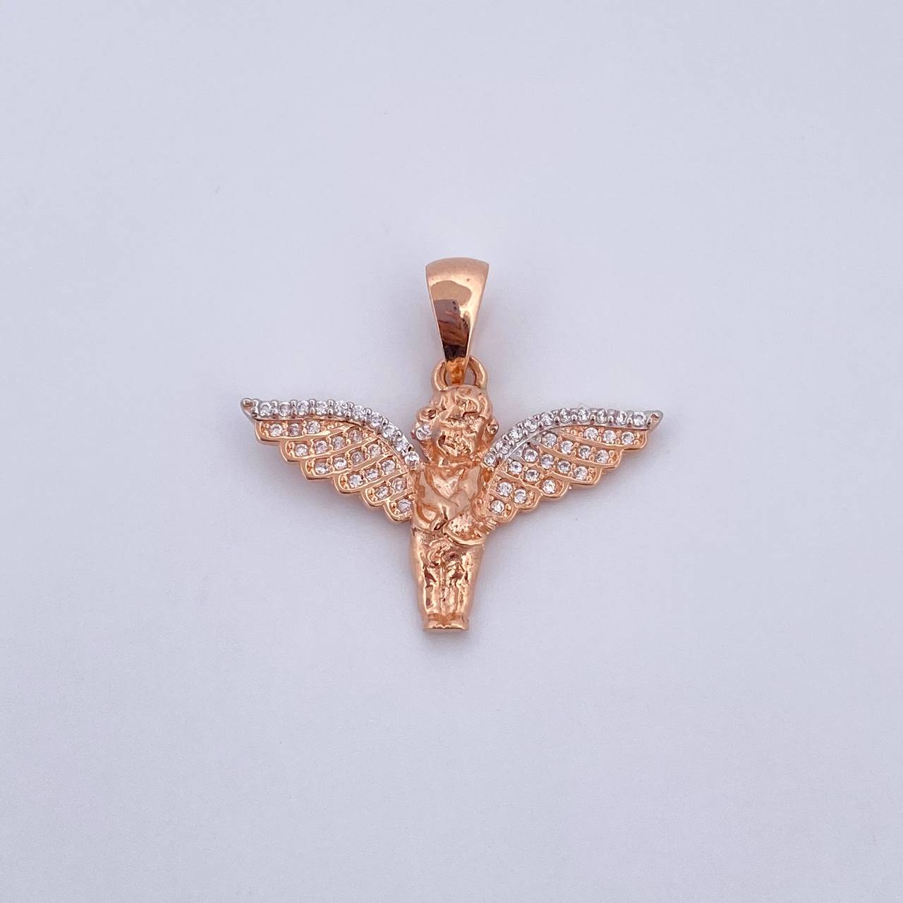 Pendant Angel 2.65gr / 2.4cm / White Zirconia Two-tone White and Rose Gold 18K $