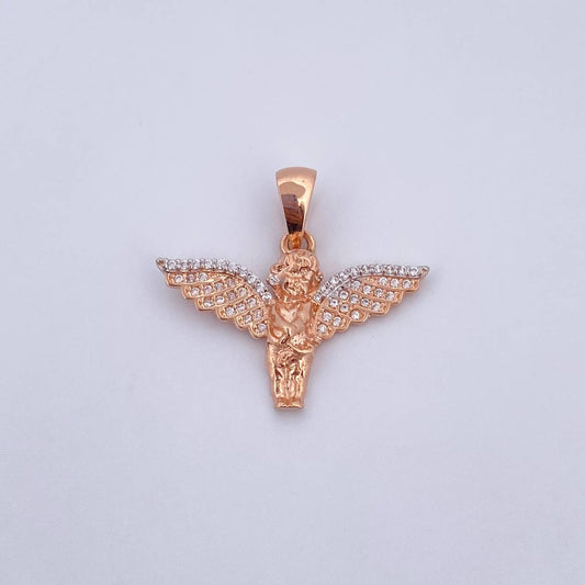 Pendant Angel 2.65gr / 2.4cm / White Zirconia Two-tone White and Rose Gold 18K $