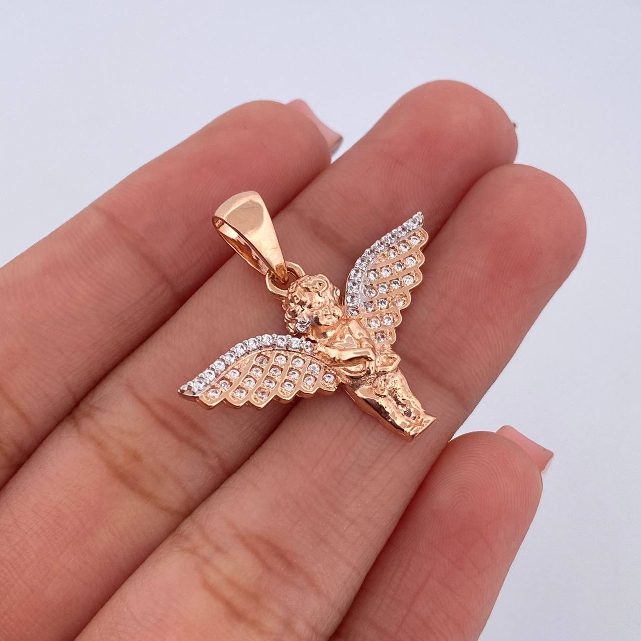 Pendant Angel 2.65gr / 2.4cm / White Zirconia Two-tone White and Rose Gold 18K $