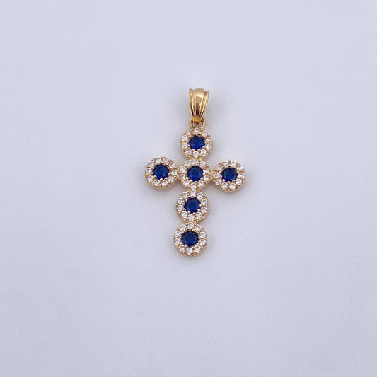 Dije Cruz Tupida 2.6gr / 3.1cm / Circones Blancos Azules Oro Amarillo 18K $