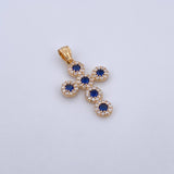 Dije Cruz Tupida 2.3gr / 3cm / Circones Azules Blancos Oro Amarillo 18K $