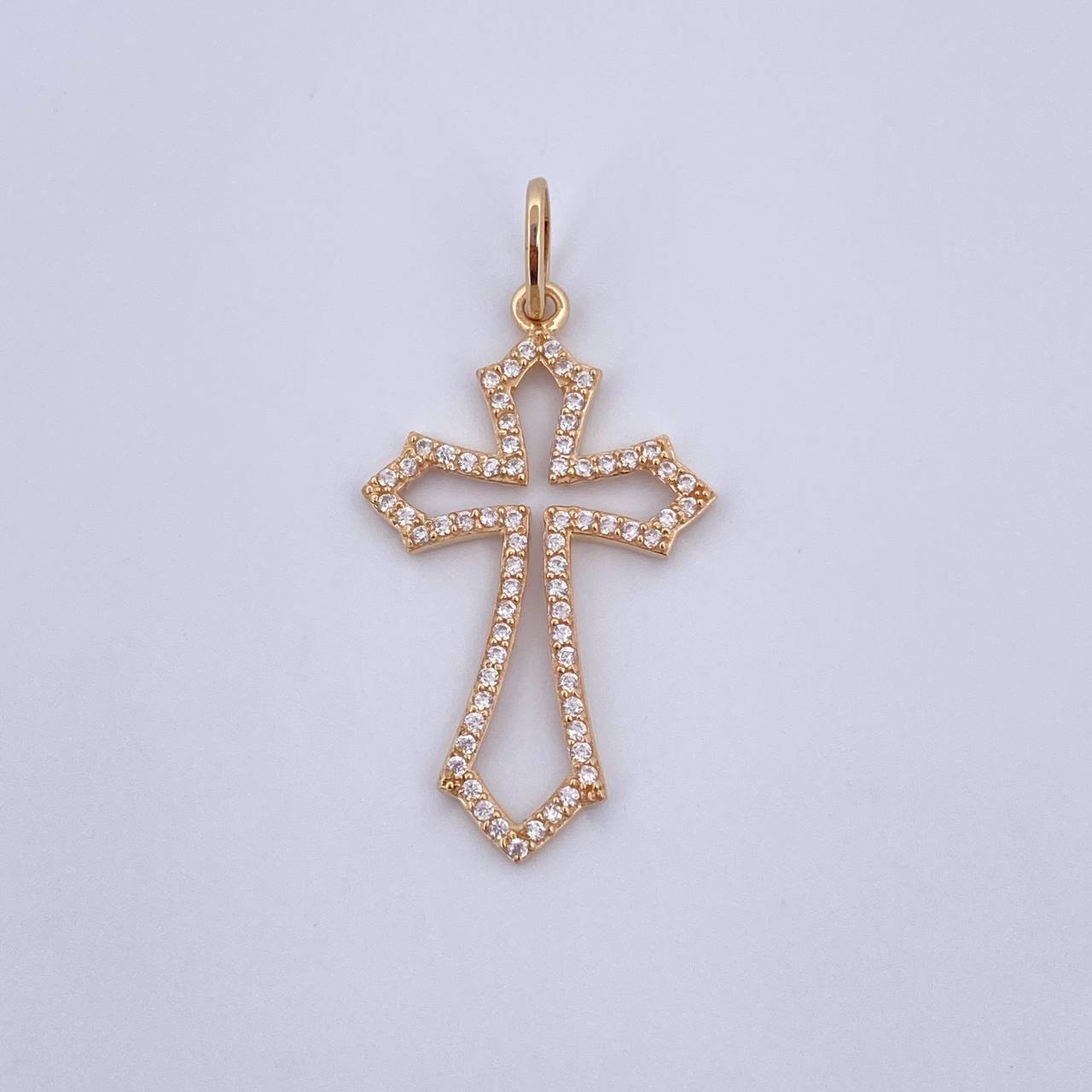 Pendant Gothic Cross Silhouette 1.65gr / 3.5cm / White Zircons 18K Yellow Gold $
