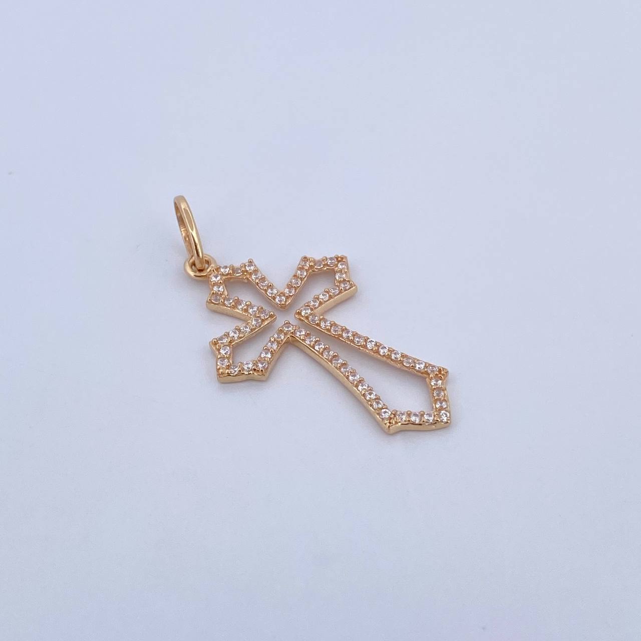 Pendant Gothic Cross Silhouette 1.65gr / 3.5cm / White Zircons 18K Yellow Gold $