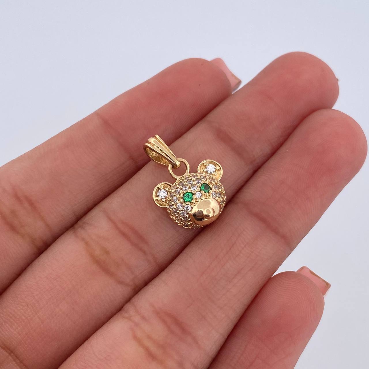 Dije Rostro Oso 1.55gr / 1.5cm / Circones Verde Blancos Oro Amarillo 18K $