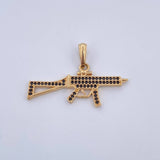 Dije Arma Fusil 2.5gr / 3.4cm / Circones Negros Oro Amarillo 18K $