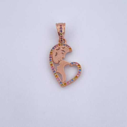 Pendant Heart Mom 2.65gr / 3.1cm / Colored Zircons 18K Rose Gold $