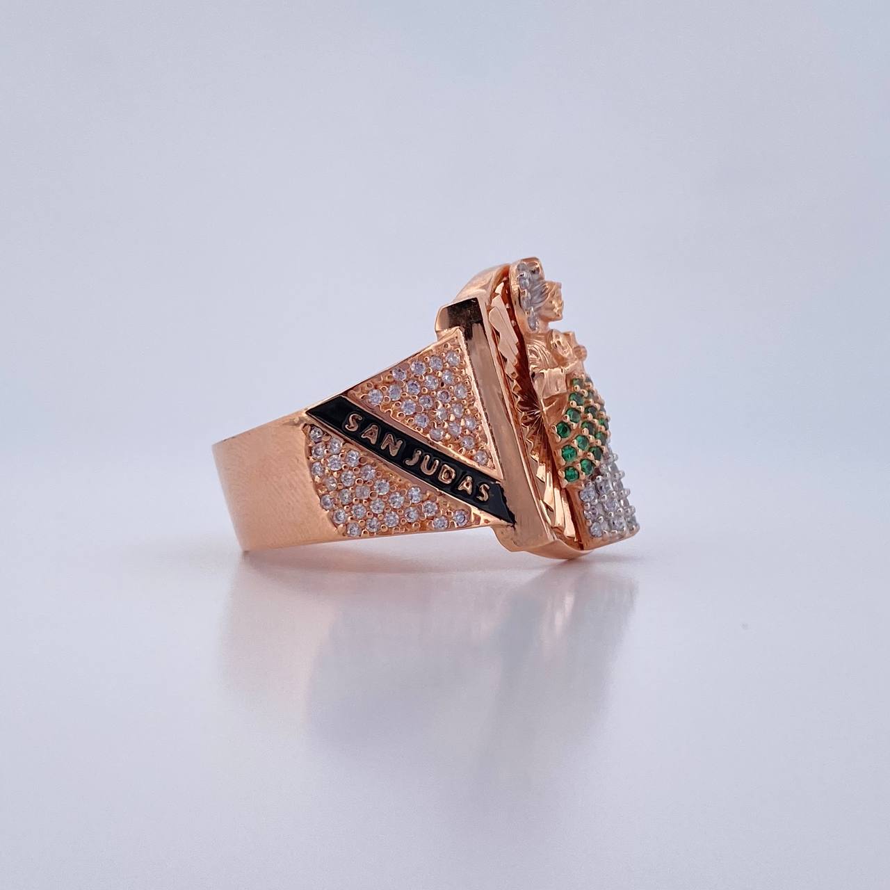 San Judas Tadeo Ring 10gr / T11 1/4 / Green and White Zircons Two-tone White and Rose Gold 18K $