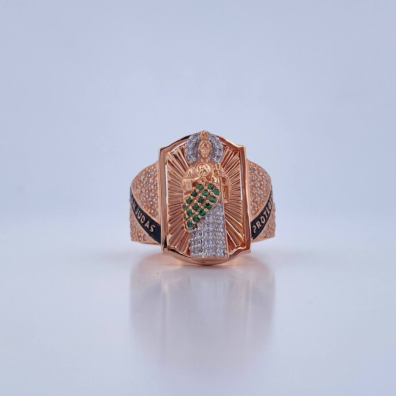 San Judas Tadeo Ring 10gr / T11 1/4 / Green and White Zircons Two-tone White and Rose Gold 18K $