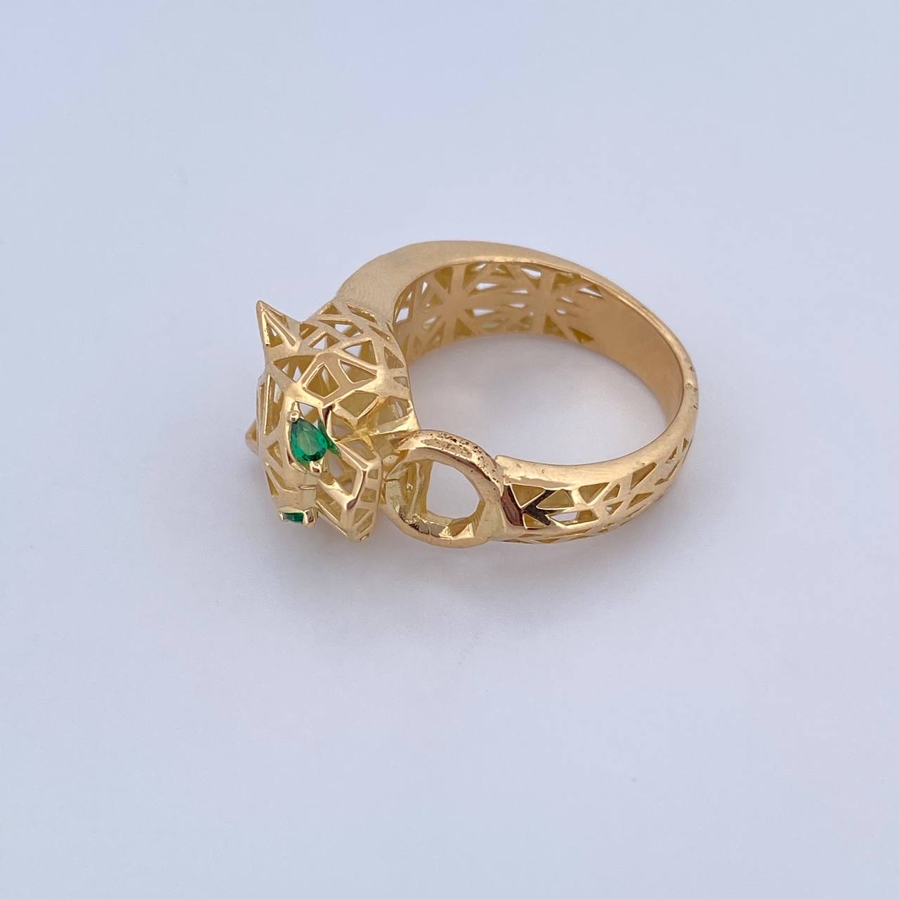 Panther Filigree Ring 6.7gr / Size 8 3/4 / Green Zircons 18K Yellow Gold $