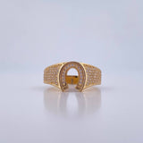 Horseshoe Ring 5.7gr / Size 10 3/4 / White Zircons 18K Yellow Gold $