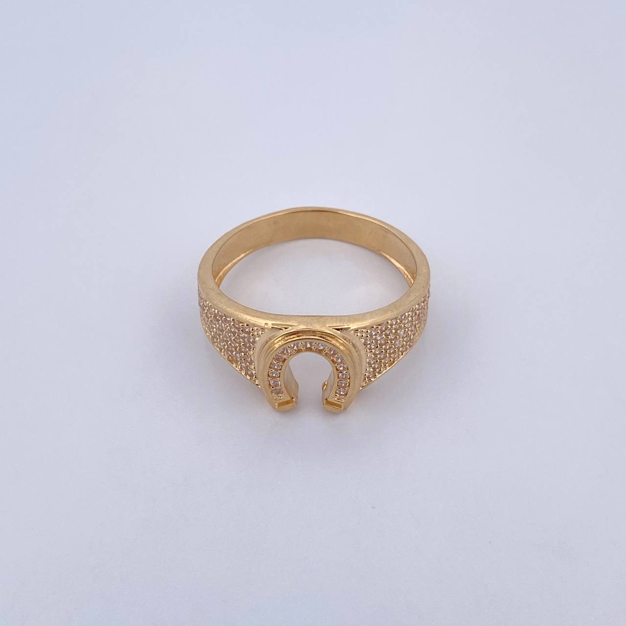 Horseshoe Ring 5.7gr / Size 10 3/4 / White Zircons 18K Yellow Gold $
