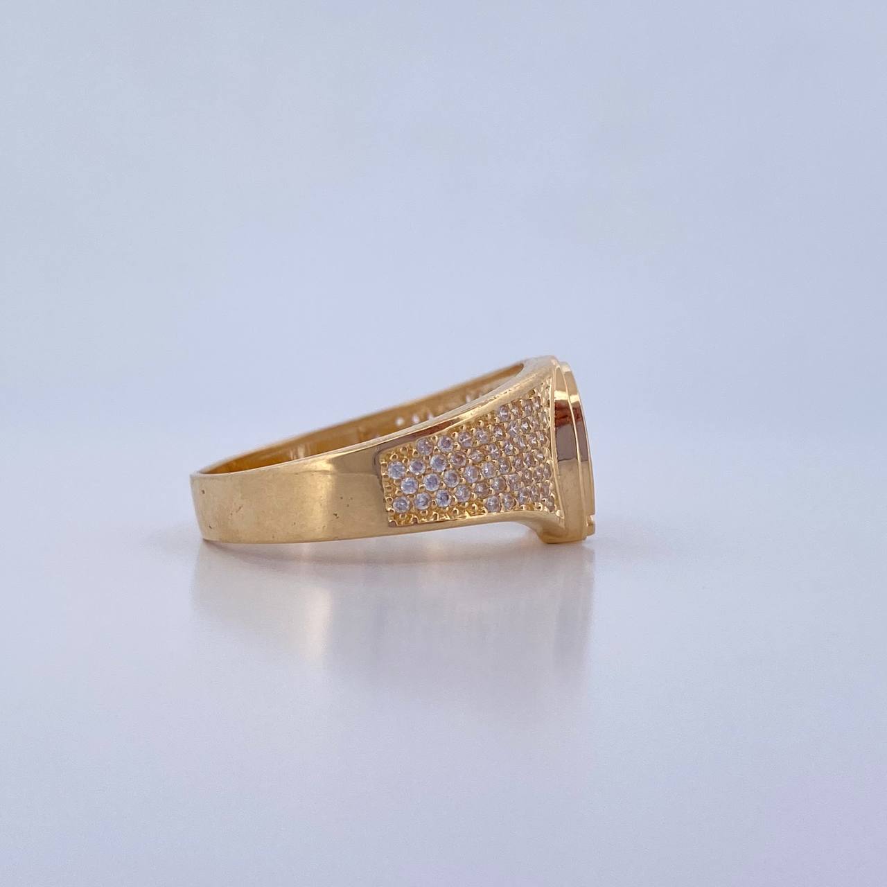 Horseshoe Ring 5.7gr / Size 10 3/4 / White Zircons 18K Yellow Gold $