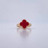 Ring Clover VCyA 2.85gr / Size 5 3/4 / Red Stone 18K Yellow Gold $