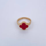 Ring Clover VCyA 2.85gr / Size 5 3/4 / Red Stone 18K Yellow Gold $
