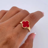 Ring Clover VCyA 2.85gr / Size 5 3/4 / Red Stone 18K Yellow Gold $