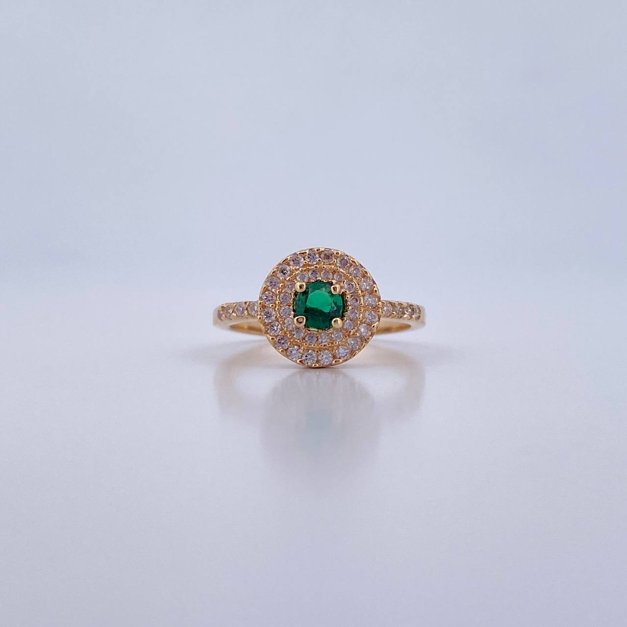 Halo Ring Circle 3.75gr / T6 1/4 / Green and White Zircons 18K Yellow Gold $