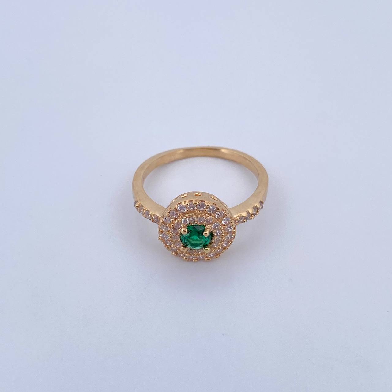 Halo Ring Circle 3.75gr / T6 1/4 / Green and White Zircons 18K Yellow Gold $