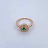Halo Ring Circle 3.75gr / T6 1/4 / Green and White Zircons 18K Yellow Gold $