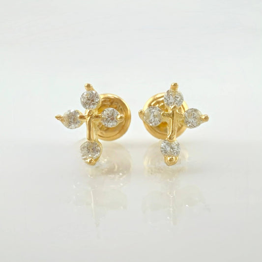 Stud Earrings Shining Tip Cross 1gr / 8.3mm 18K Yellow Gold ©