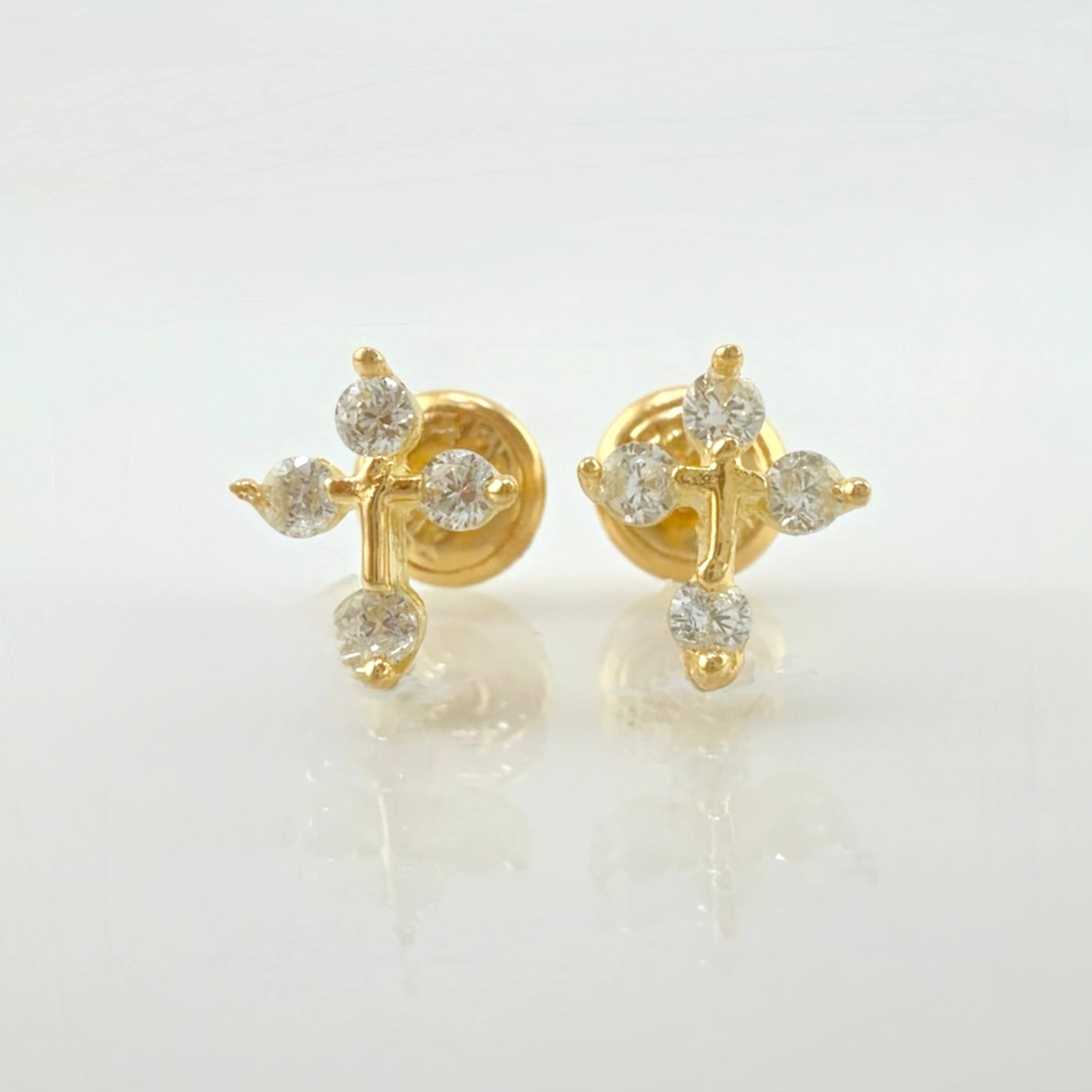 Sparkling Tip Cross Stud Earrings 1gr / 8.5mm Yellow Gold 18K ©