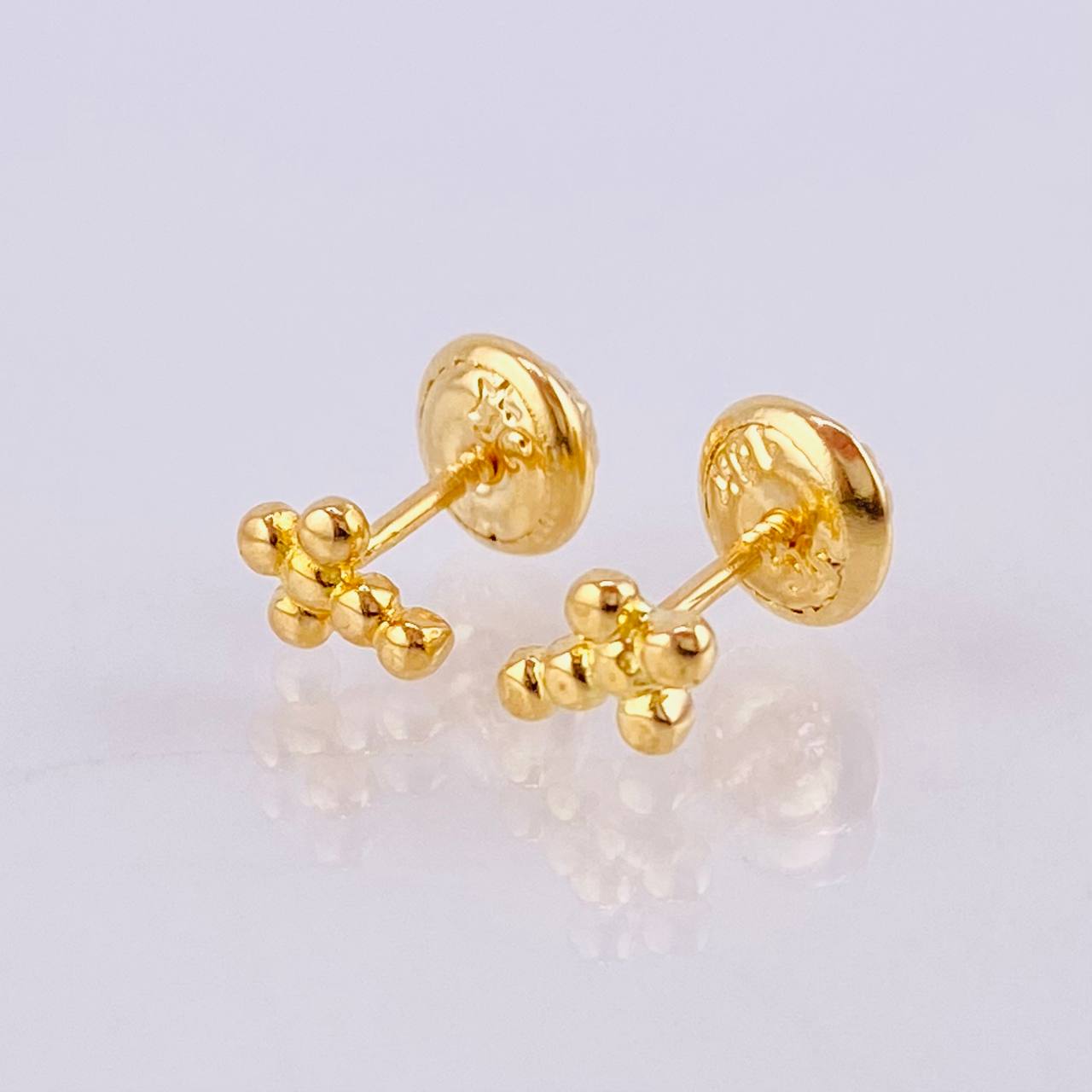 Bubble Cross Stud Earrings 0.85gr / 5.75mm 18K Yellow Gold ©