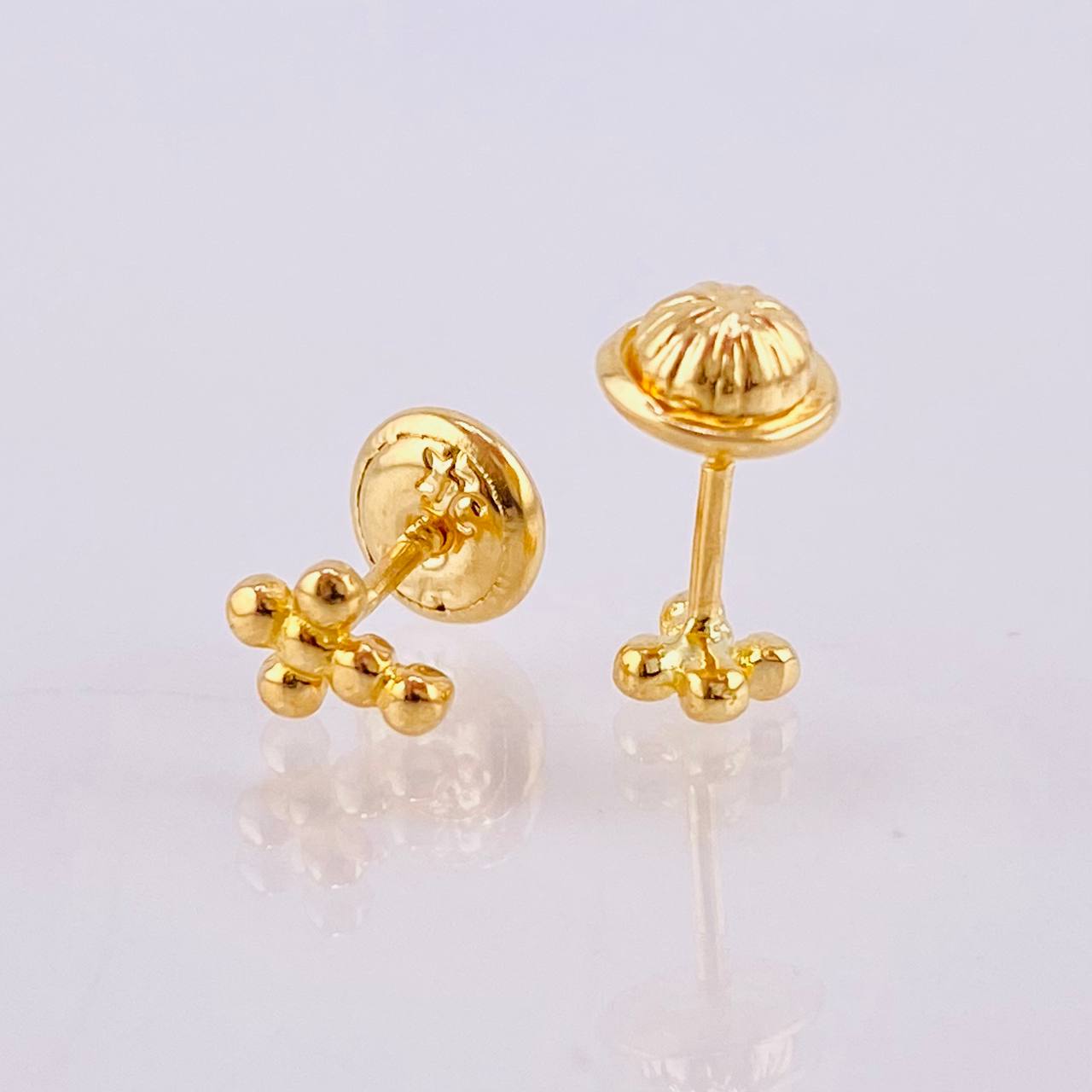 Stud Earrings Bubble Cross 0.8gr / 5.85mm Yellow Gold 18K