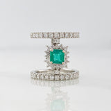 Double Halo Emerald Ring 50pts Diamonds 40cts 7.85g / Size 6 1/4 18K White Gold
