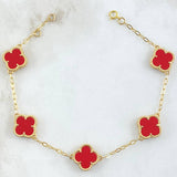 Bracelet Followed Ring Clover 7.65gr / 20cm / 1.9mm Amber Red Yellow Gold 18K