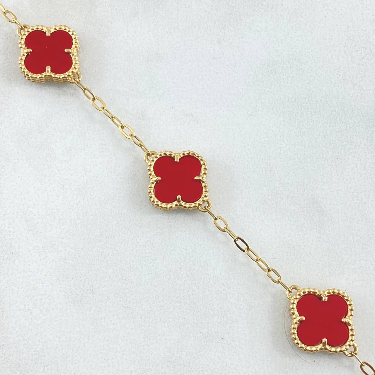 Bracelet Followed Ring Clover 7.65gr / 20cm / 1.9mm Amber Red Yellow Gold 18K