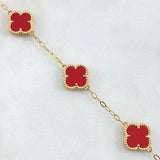 Bracelet Followed Ring Clover 7.65gr / 20cm / 1.9mm Amber Red Yellow Gold 18K