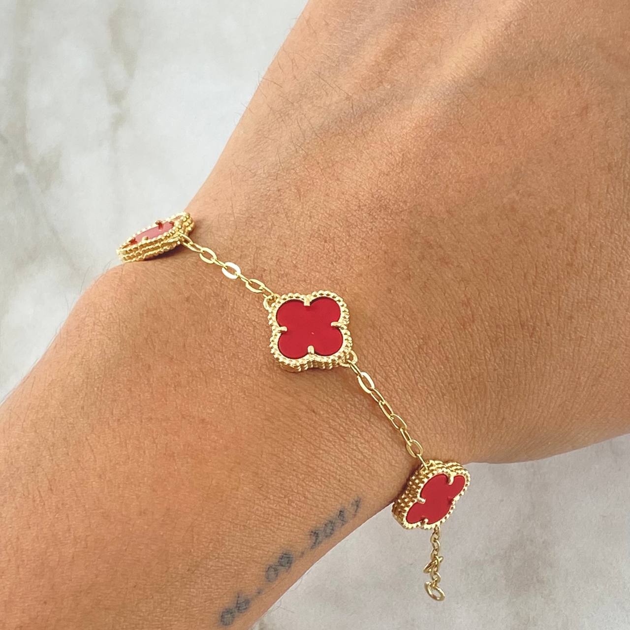 Bracelet Followed Ring Clover 7.65gr / 20cm / 1.9mm Amber Red Yellow Gold 18K