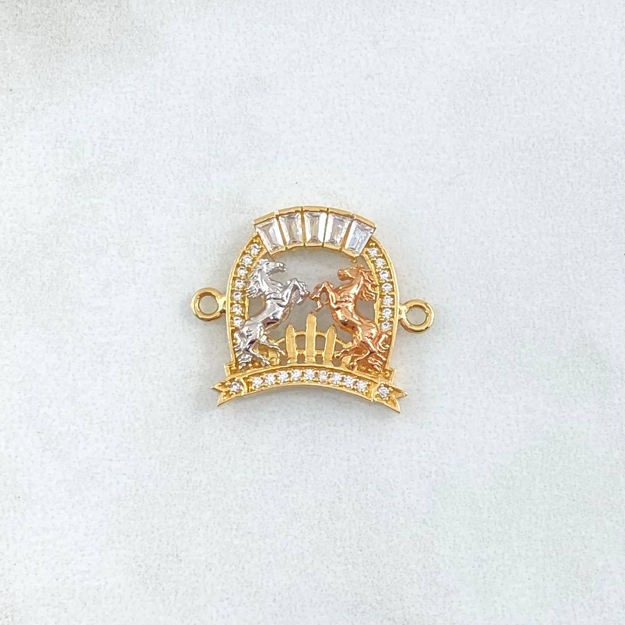 Charm Horseshoe Horses 2.65gr / 2.2cm / White Zircons Three 18K Golds