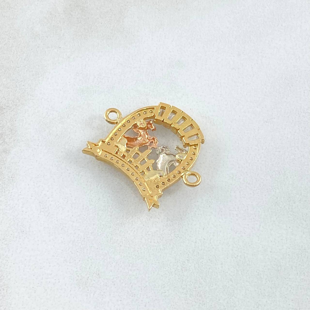 Charm Horseshoe Horses 2.65gr / 2.2cm / White Zircons Three 18K Golds