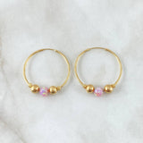 Hoop Earrings Trio 2.2gr / 2.8cm / Beads Polished Pearl Yellow Gold 18K ©