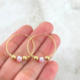 Hoop Earrings Trio 2.2gr / 2.8cm / Beads Polished Pearl Yellow Gold 18K ©