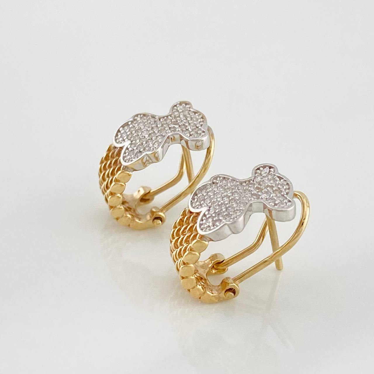 Stud Earrings Bear Design 4.7g / in / 9.1mm Two-Tone Yellow White 18K Gold