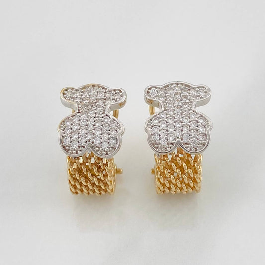 Stud Earrings Bear Design 4.7g / in / 9.1mm Two-Tone Yellow White 18K Gold