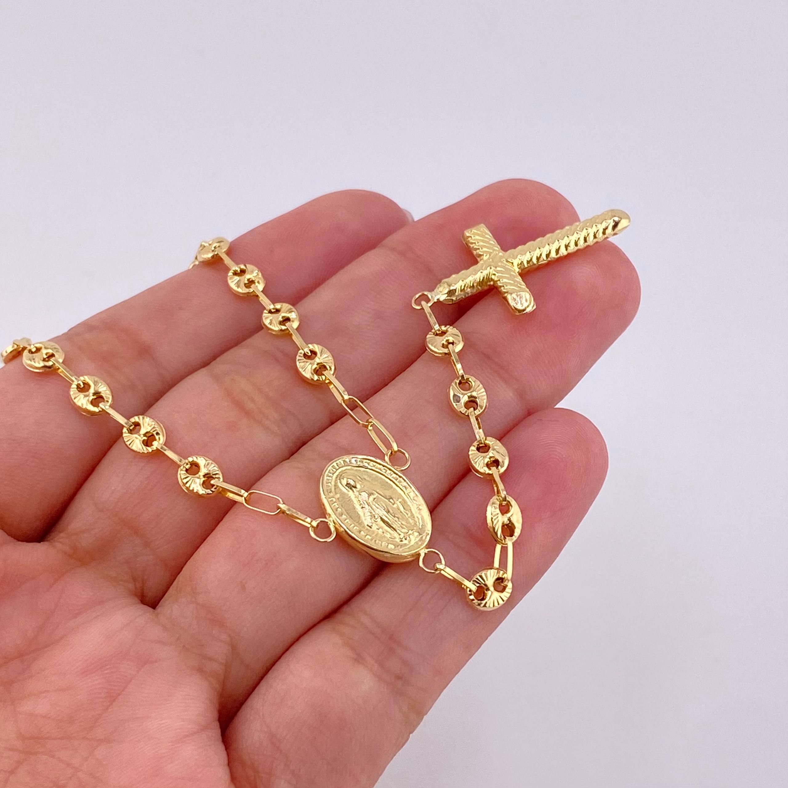Rosary GC Diamond Cut Miraculous Virgin 8g / 22 in / 4.2mm Yellow Gold 18K