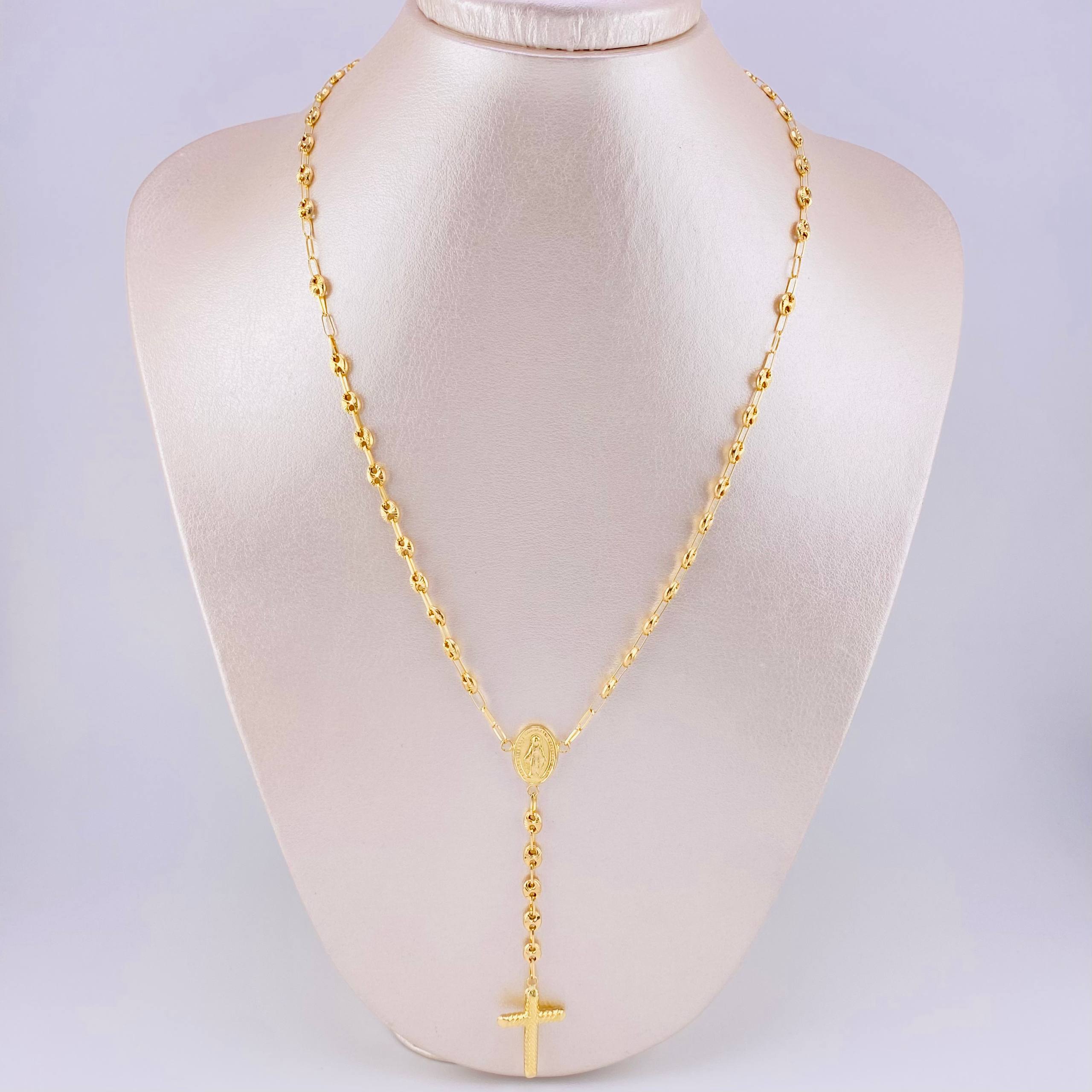 Rosary GC Diamond Cut Miraculous Virgin 8.15g / 22 in / 4.2mm Yellow Gold 18K