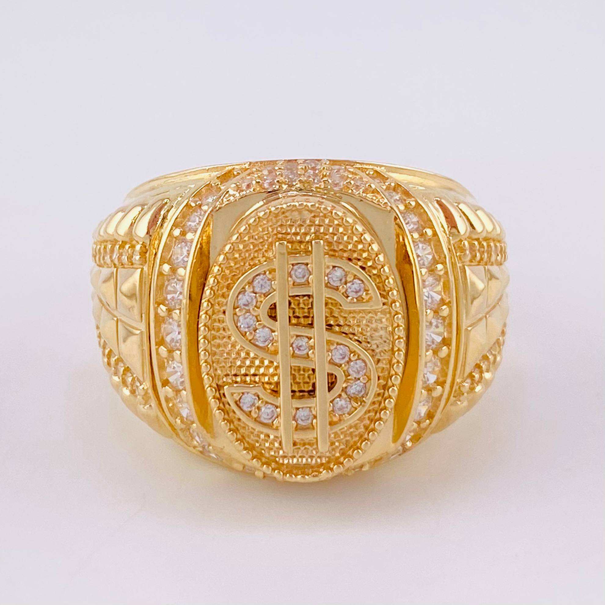 Anillo Sello Signo Dólar 10.55g / T9 Oro Amarillo 18K
