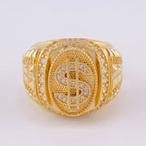 Anillo Sello Signo Dólar 10.55g / T9 Oro Amarillo 18K