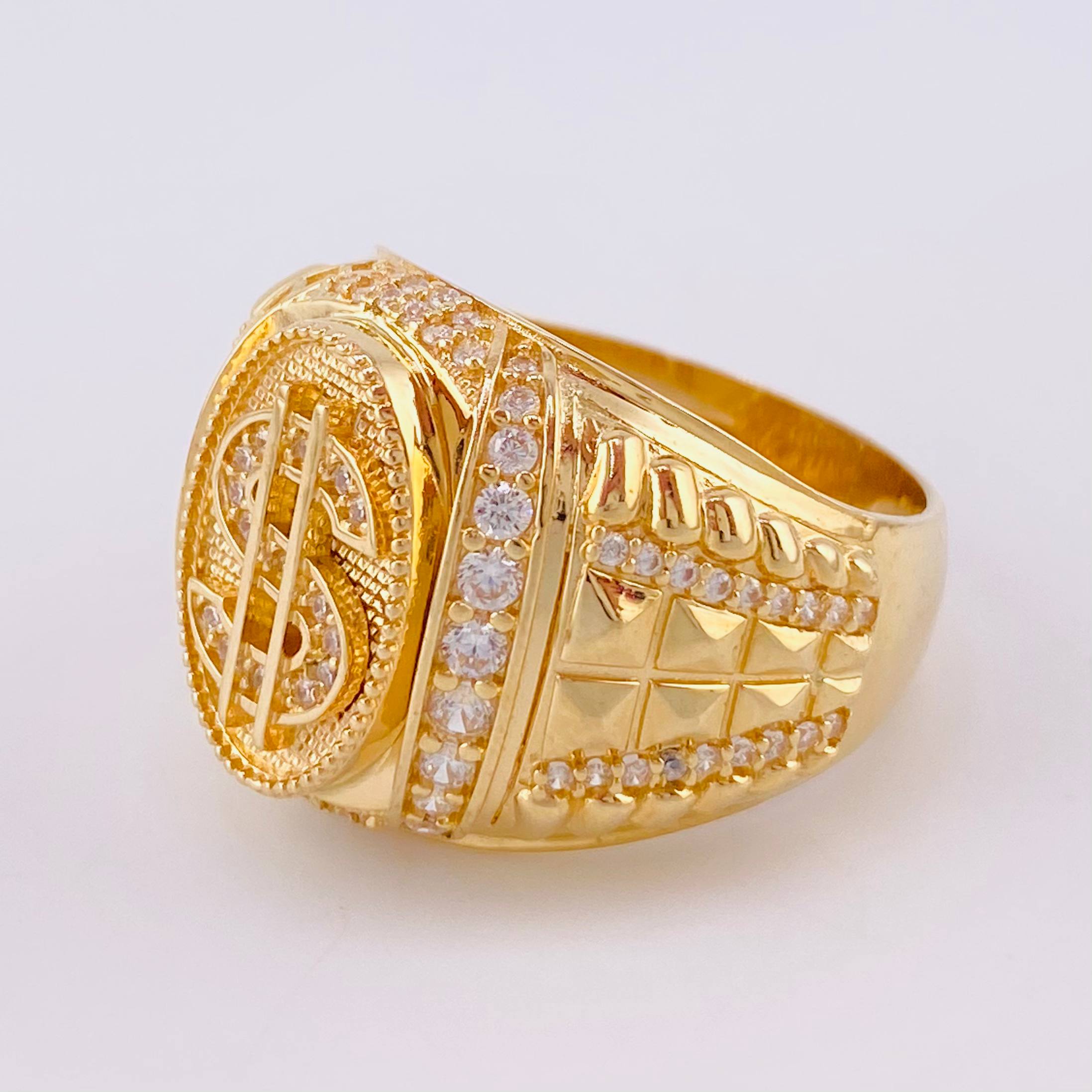 Anillo Sello Signo Dólar 10.55g / T9 Oro Amarillo 18K