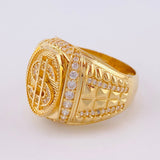 Anillo Sello Signo Dólar 10.55g / T9 Oro Amarillo 18K