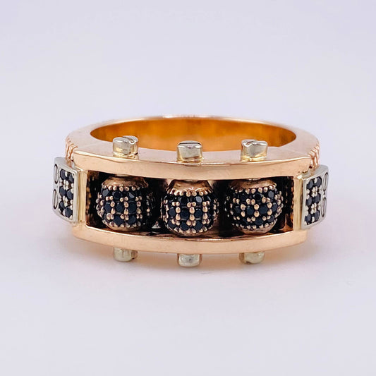 Trio Beads of Fire Ring 16.45g / Size 12 3/4 Two-Tone White and Rose Gold 18K