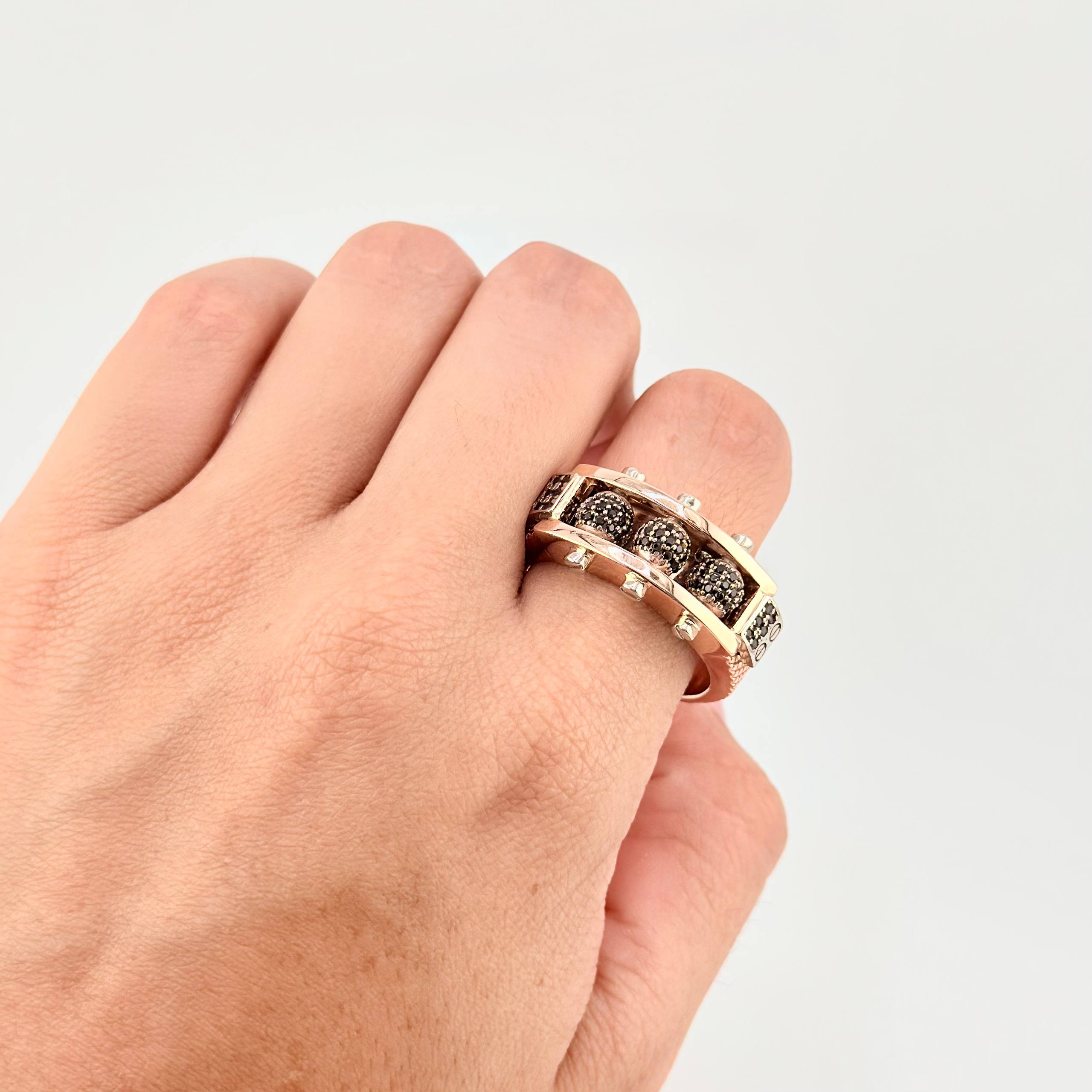 Trio Beads of Fire Ring 16.45g / Size 12 3/4 Two-Tone White and Rose Gold 18K