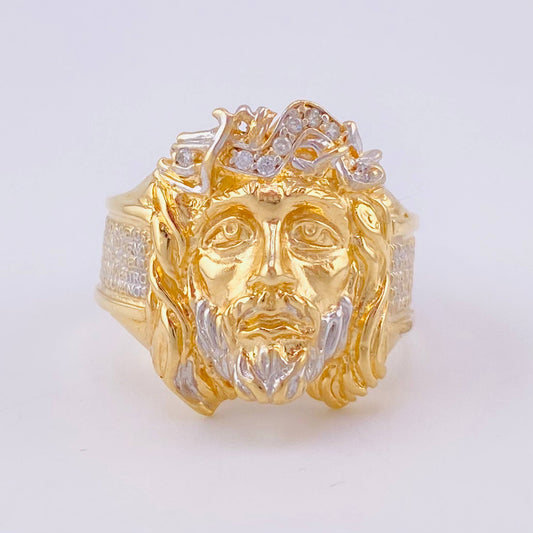 Christ Face Ring 8.3g / Size 10 1/2 Two-Tone Yellow White Gold 18K